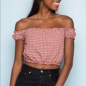 BLACK brandy checkered off the shoulder